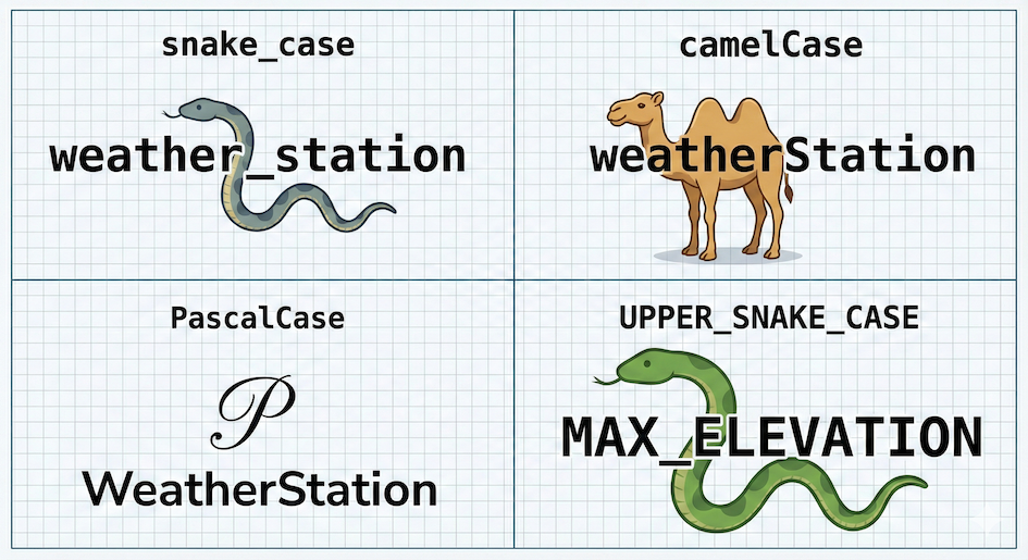 Visual for different programming naming conventions.